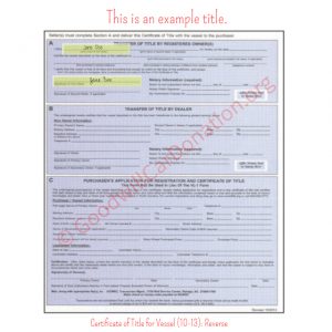 NC Certificate of Title for Vessel (10-13)- Reverse